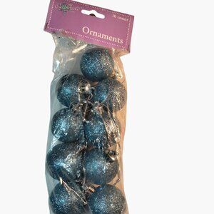 Blue Glitter Christmas Tree  Shatterproof Ornaments Set Small 9 Count